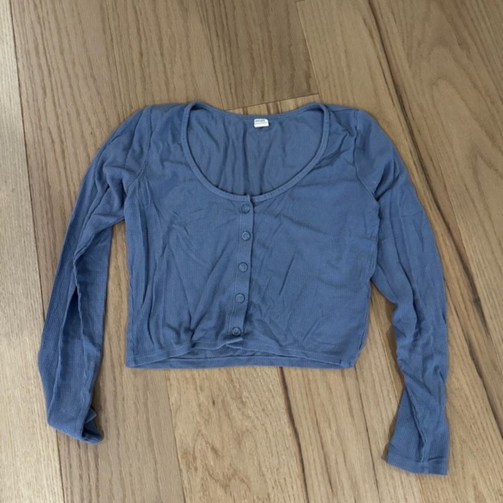 Gilly Hicks Blue Long Sleeve Button-Up Pajama Top